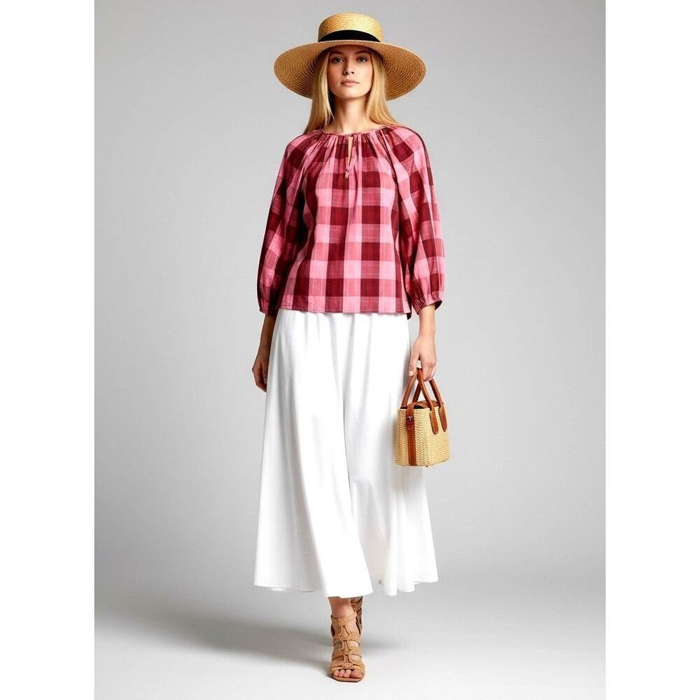 Kate Spade Women's Greenhouse Plaid Top Bright Honeysuckle Size Medium NWT